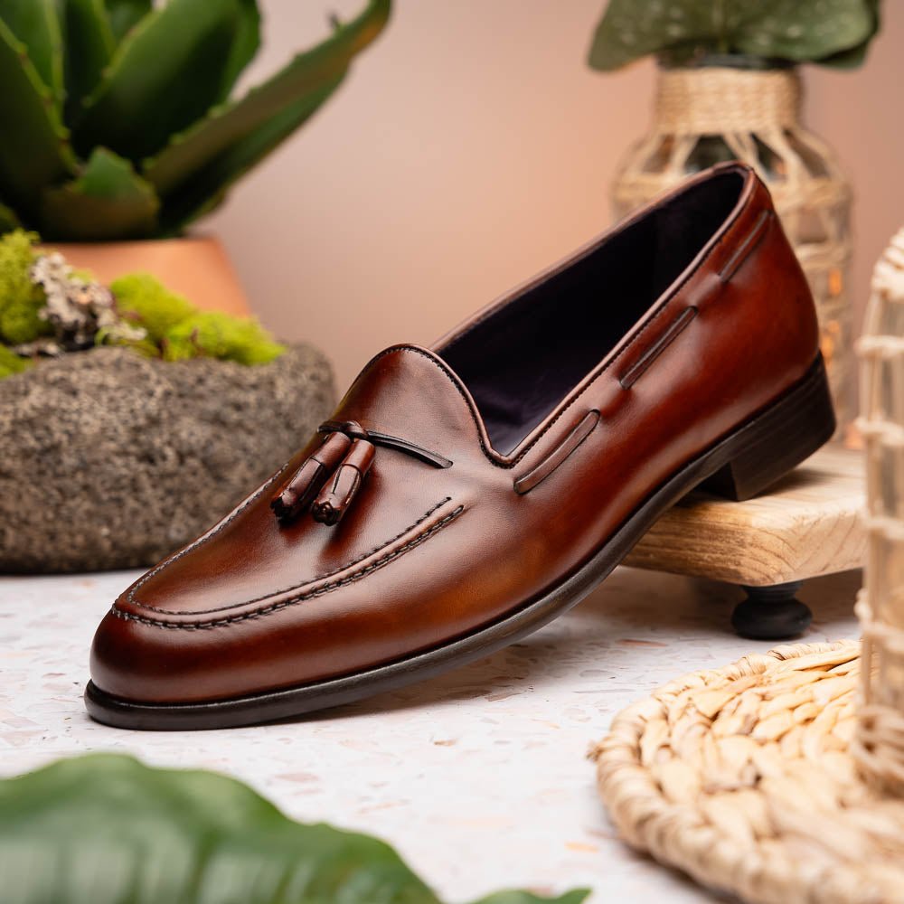 15 - 586 - Cgn Franco Italian Calfskin Tassel Loafer Cognac Shop by Zelli Italia – Don't Panic Shoes