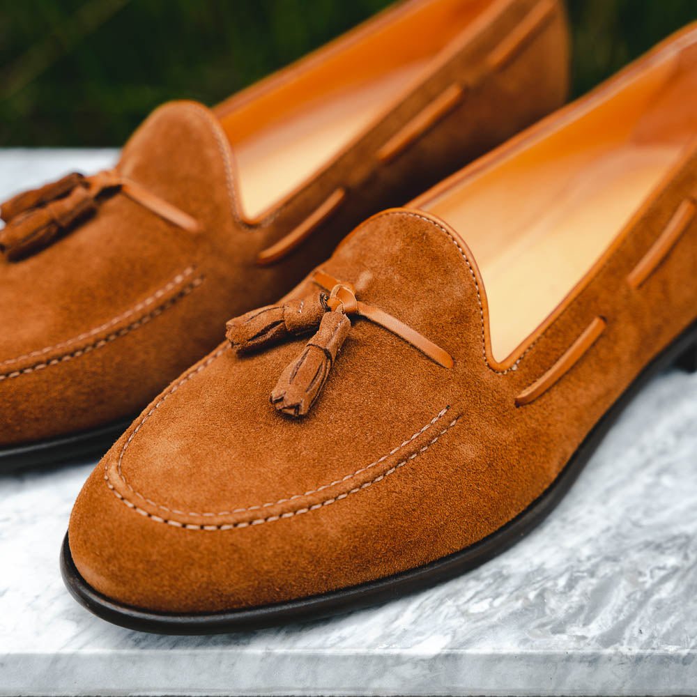 16 - 583 - Tab Franco Suede Calfskin Tassel Loafer, Tobacco Shop by Zelli Italia – Don't Panic Shoes