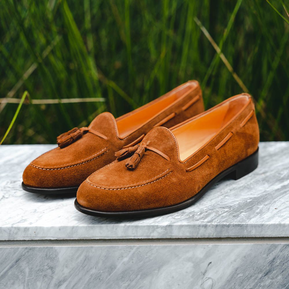 16 - 583 - Tab Franco Suede Calfskin Tassel Loafer, Tobacco Shop by Zelli Italia – Don't Panic Shoes
