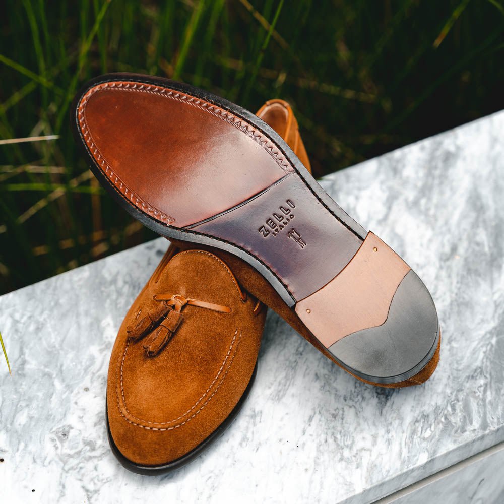 16 - 583 - Tab Franco Suede Calfskin Tassel Loafer, Tobacco Shop by Zelli Italia – Don't Panic Shoes