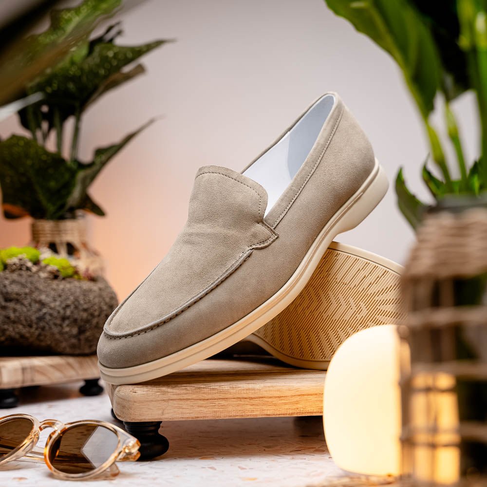 16 - 621 - Bon Livorno Sueded Italian Goatskin Loafer Bone Shop by Zelli Italia – Don't Panic Shoes