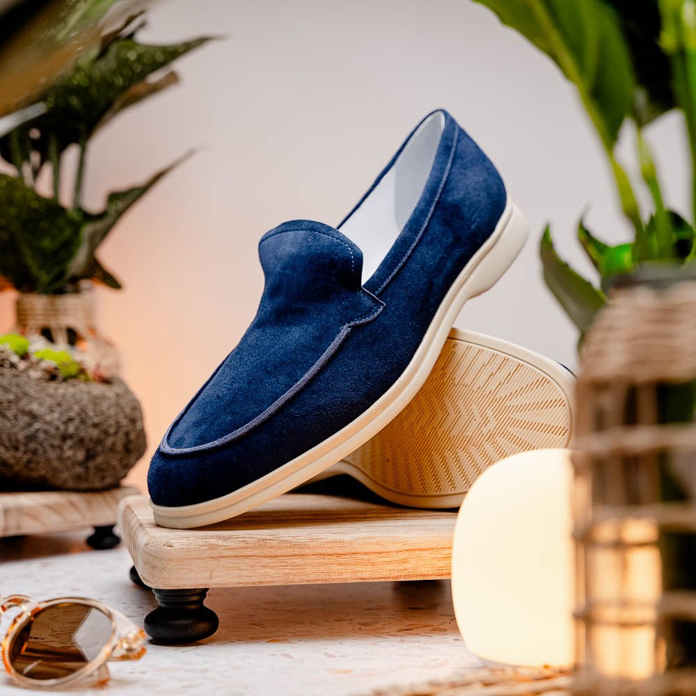 16 - 621 - Nvy Livorno Sueded Italian Goatskin Loafer Navy Shop by Zelli Italia – Don't Panic Shoes
