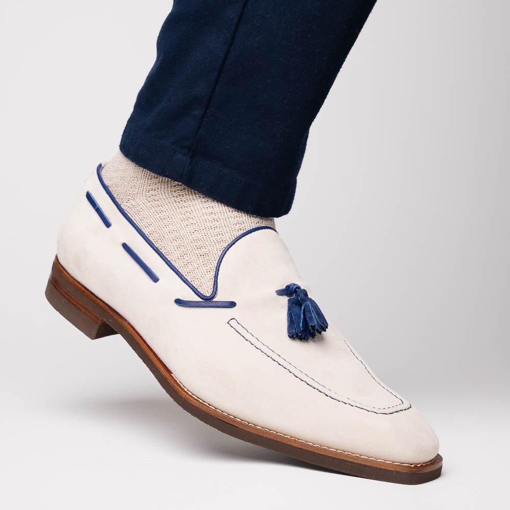 16 - 628 - Snd Carmen Sueded Goatskin And Crocodile Tassel Loafer, Sand Sale by Zelli Italia – Don't Panic Shoes