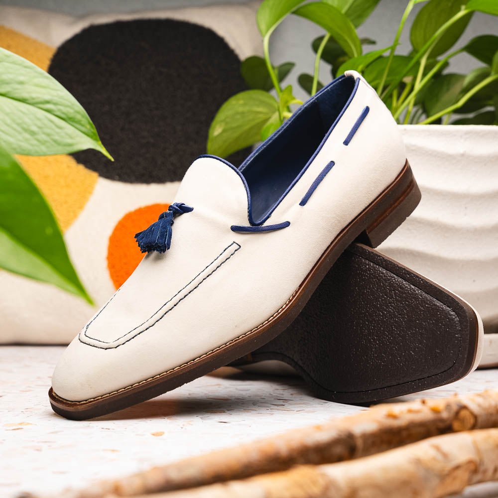 16 - 628 - Snd Carmen Sueded Goatskin And Crocodile Tassel Loafer, Sand Sale by Zelli Italia – Don't Panic Shoes