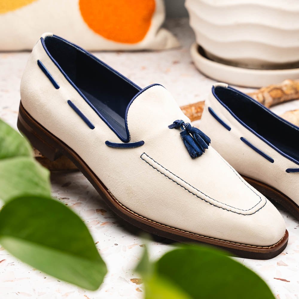 16 - 628 - Snd Carmen Sueded Goatskin And Crocodile Tassel Loafer, Sand Sale by Zelli Italia – Don't Panic Shoes