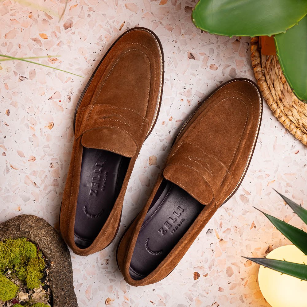 16 - 657 - Tob Roma Italian Suede Penny Loafers Tobacco Shop by Zelli Italia – Don't Panic Shoes