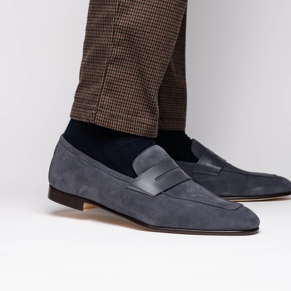 16 - 672 - Gry Tippa Suede And Calfskin Penny Loafers Grey Sale by Zelli Italia – Don't Panic Shoes