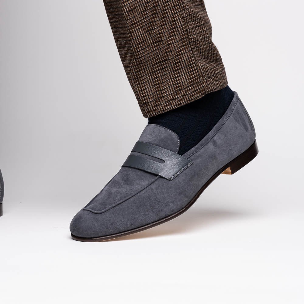 16 - 672 - Gry Tippa Suede And Calfskin Penny Loafers Grey Sale by Zelli Italia – Don't Panic Shoes