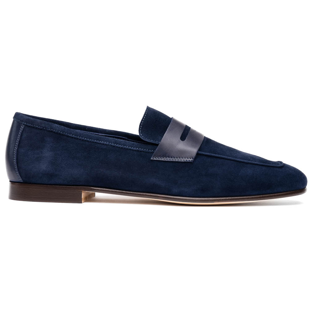16 - 672 - Nvy Tippa Suede And Calfskin Penny Loafers Navy Shop by Zelli Italia – Don't Panic Shoes