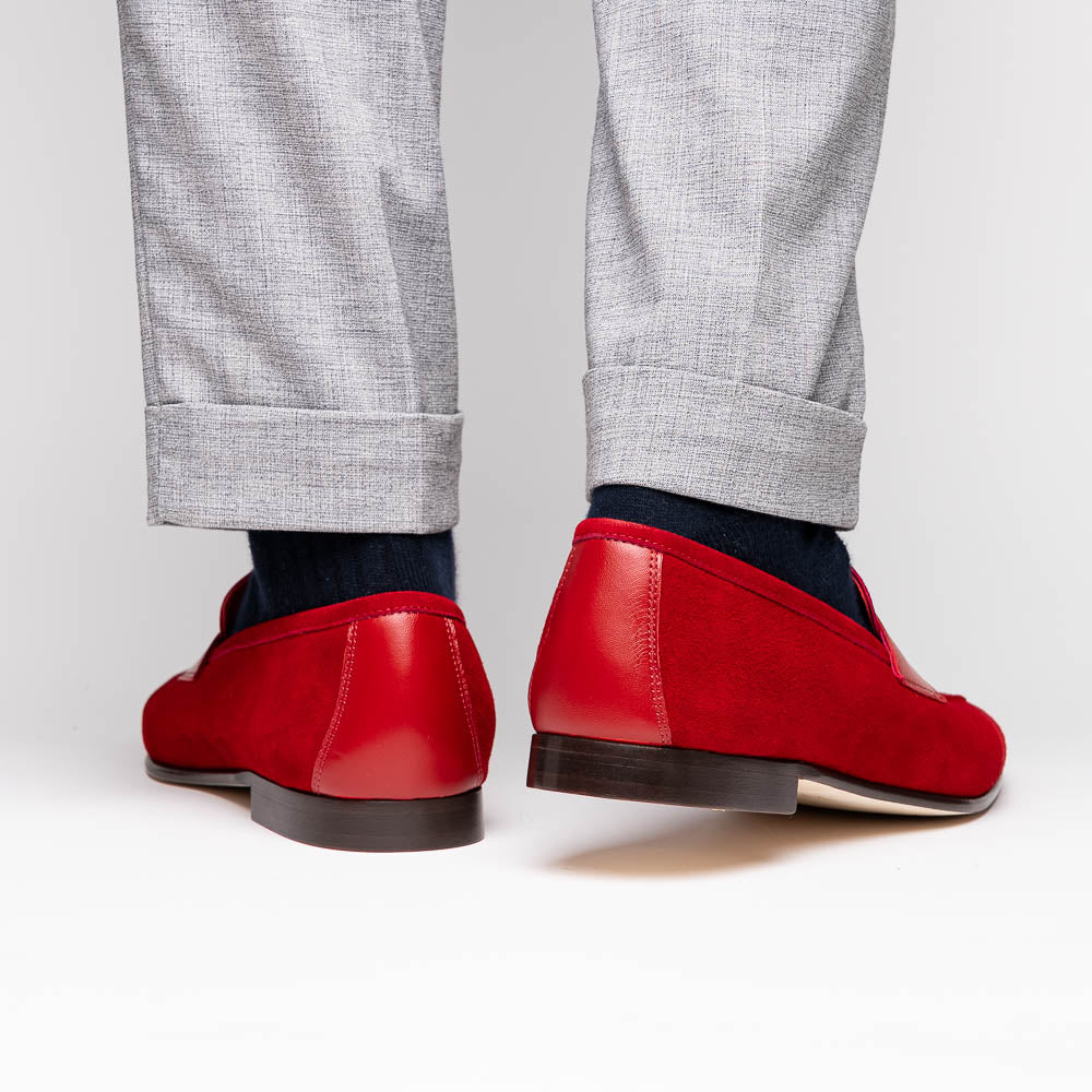 16 - 672 - Red Tippa Suede And Calfskin Penny Loafers Red Shop by Zelli Italia – Don't Panic Shoes