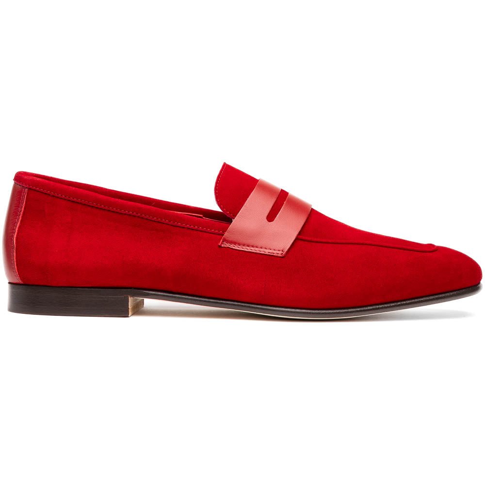 16 - 672 - Red Tippa Suede And Calfskin Penny Loafers Red Shop by Zelli Italia – Don't Panic Shoes