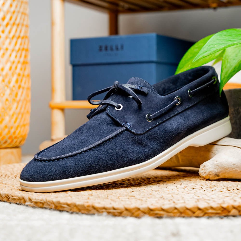 16 - 675 - Nvy Venice Italian Sueded Goatskin Boat Shoes, Navy Shop by Zelli Italia – Don't Panic Shoes