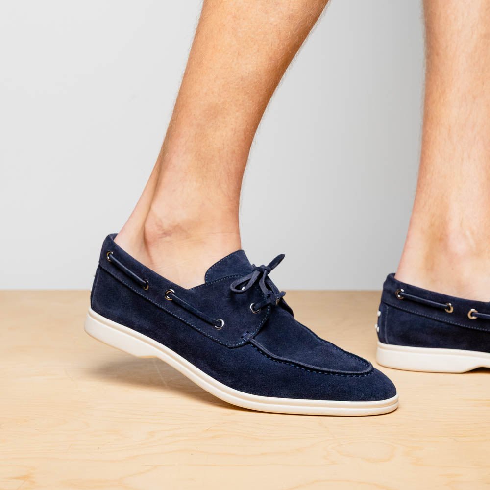 16 - 675 - Nvy Venice Italian Sueded Goatskin Boat Shoes, Navy Shop by Zelli Italia – Don't Panic Shoes