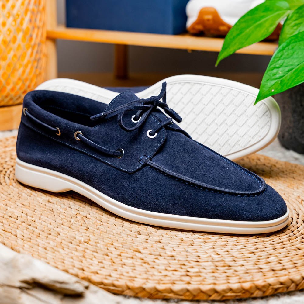 16 - 675 - Nvy Venice Italian Sueded Goatskin Boat Shoes, Navy Shop by Zelli Italia – Don't Panic Shoes