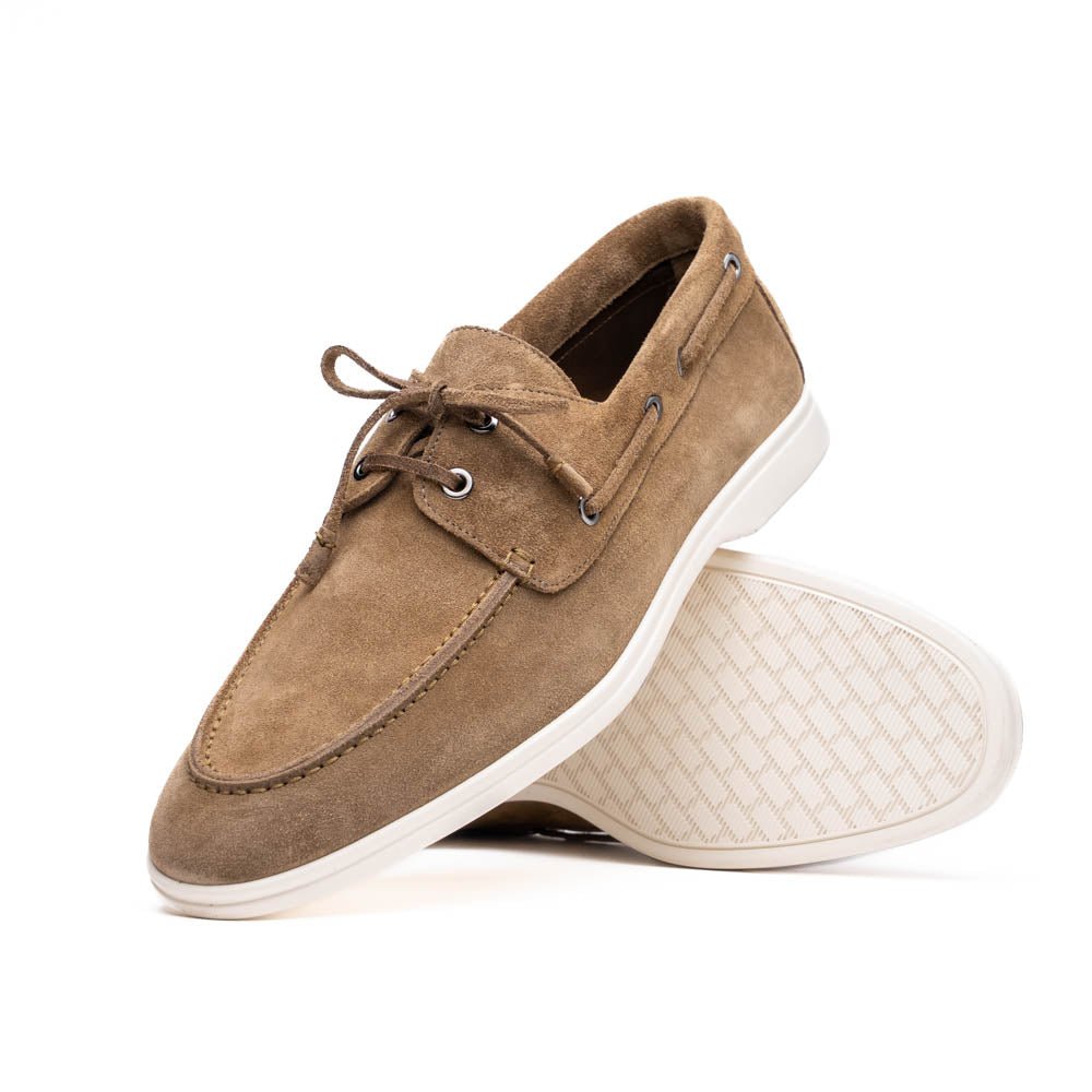16 - 675 - Tpe Venice Italian Sueded Goatskin Boat Shoes, Taupe Shop by Zelli Italia – Don't Panic Shoes