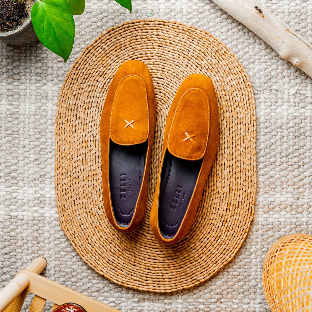 16 - 681 - Cgn X Italian Sueded Goatskin Loafer, Cognac Shop by Zelli Italia – Don't Panic Shoes