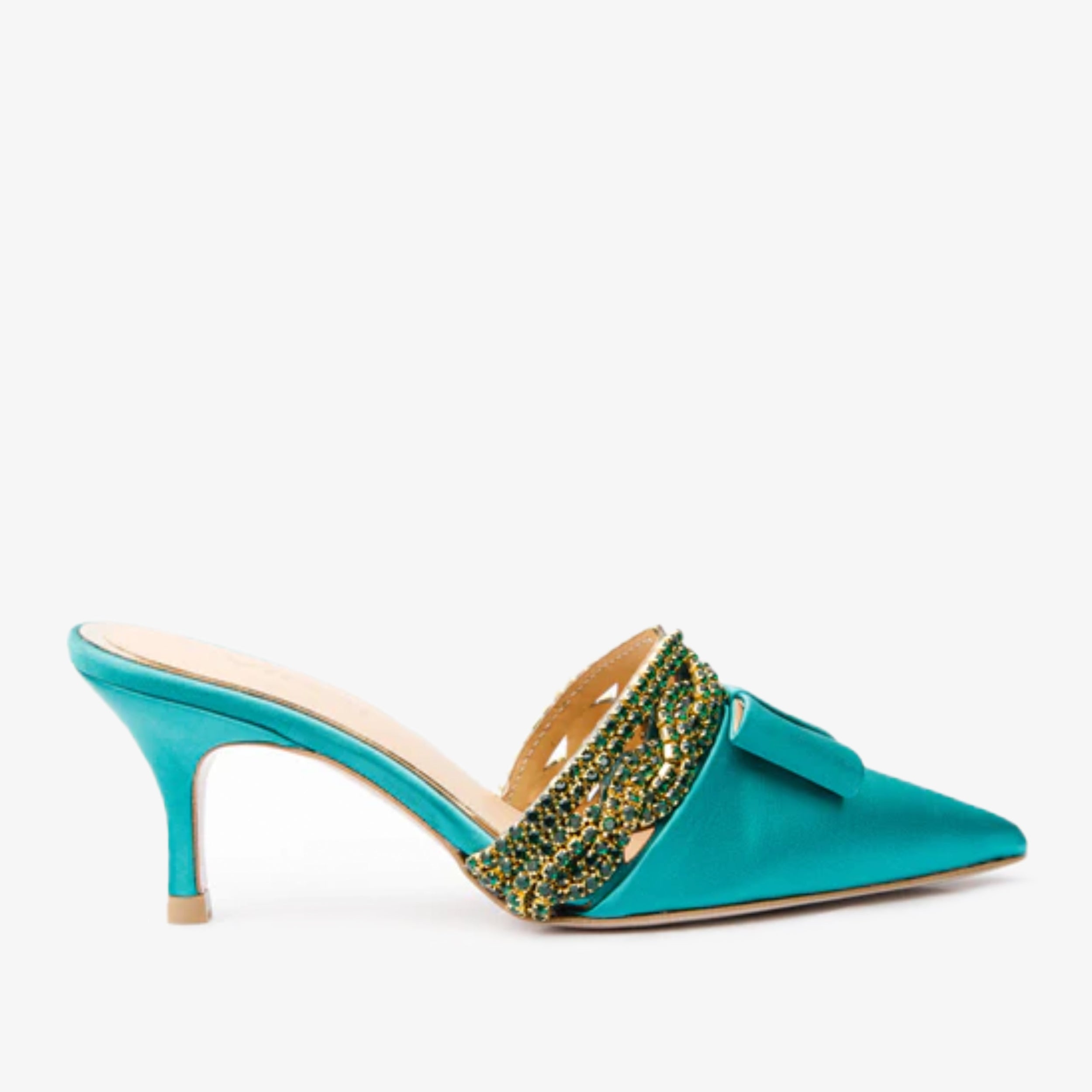 The Volga Green Leather Kitten Heel Pointy Toe Women Sandal Final Sale!