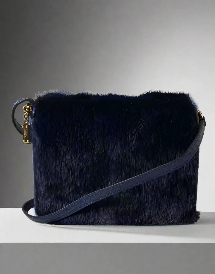 Dolce And Gabbana Mink Fur Shoulder Bag Leather Blue BAG1196