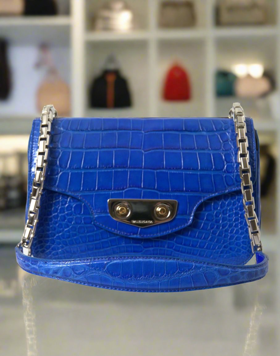 Balenciaga Alligator Leather Mini Shoulder Bag Blue