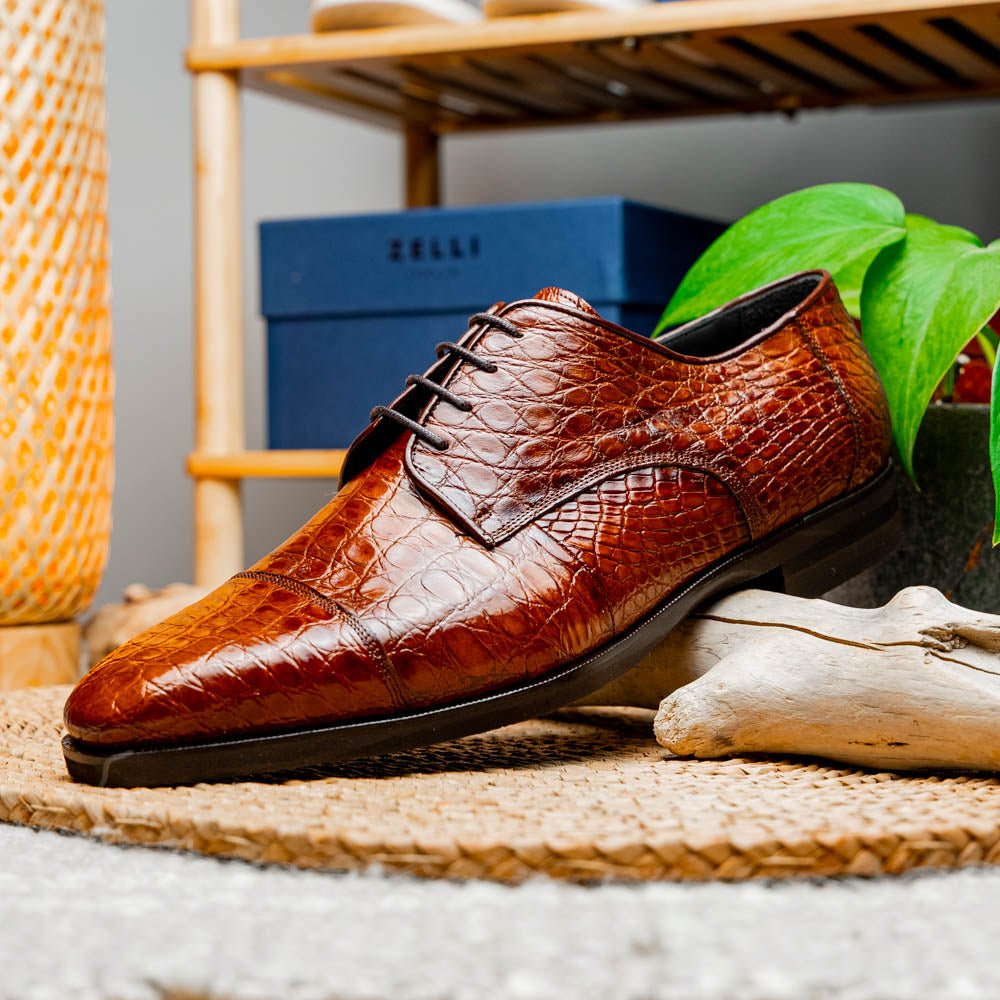 21 - 532 - Cgm Andrea Crocodile Lace Up, Cognac Shop by Zelli Italia – Don't Panic Shoes