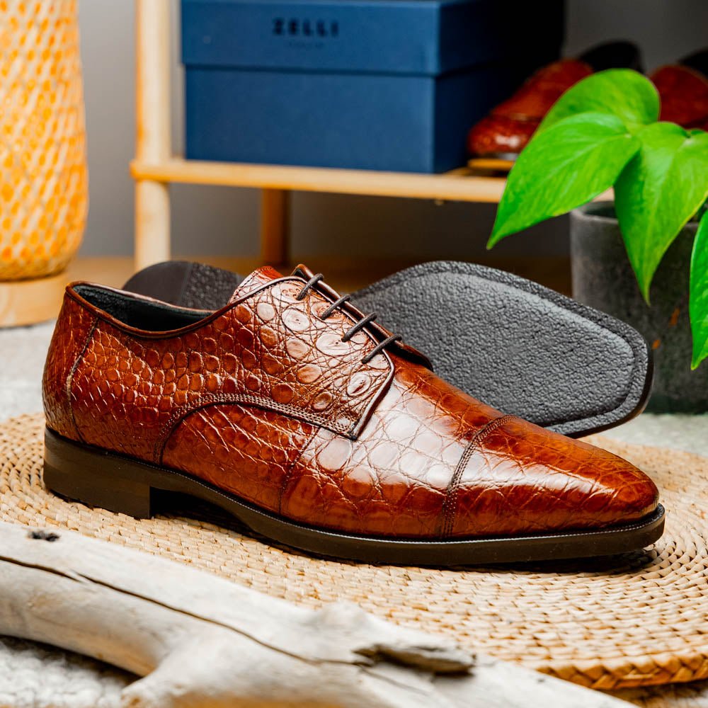21 - 532 - Cgm Andrea Crocodile Lace Up, Cognac Shop by Zelli Italia – Don't Panic Shoes