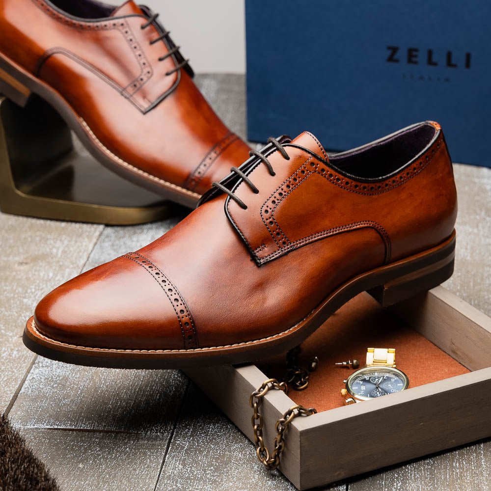 25 - 548 - Cgn Giovanni Italian Calfskin Lace Up Cognac Shop by Zelli Italia – Don't Panic Shoes