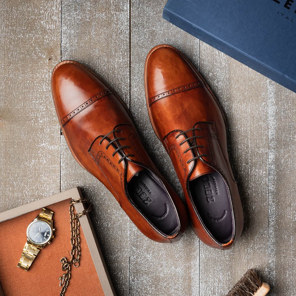 25 - 548 - Cgn Giovanni Italian Calfskin Lace Up Cognac Shop by Zelli Italia – Don't Panic Shoes
