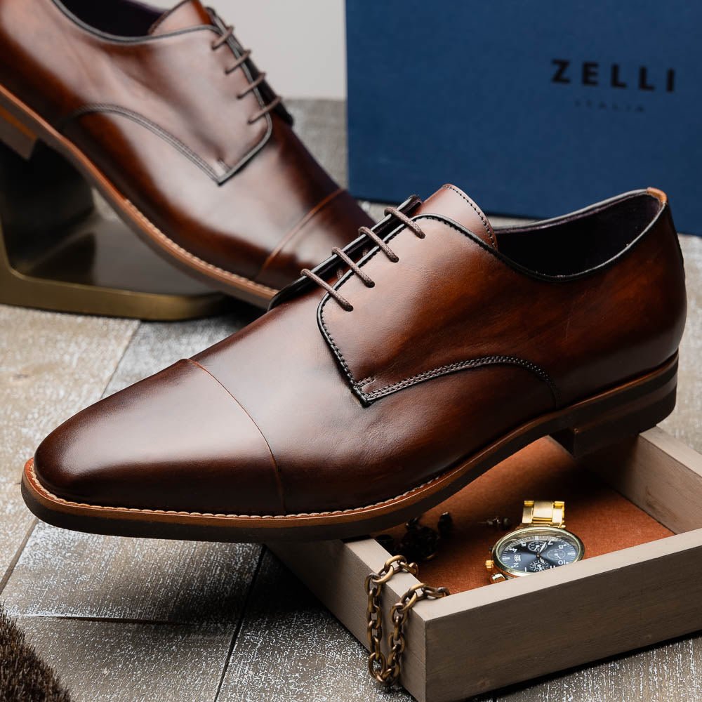 25 - 550 - Cst Enzo Italian Calfskin Cap Toe Chestnut Shop by Zelli Italia – Don't Panic Shoes