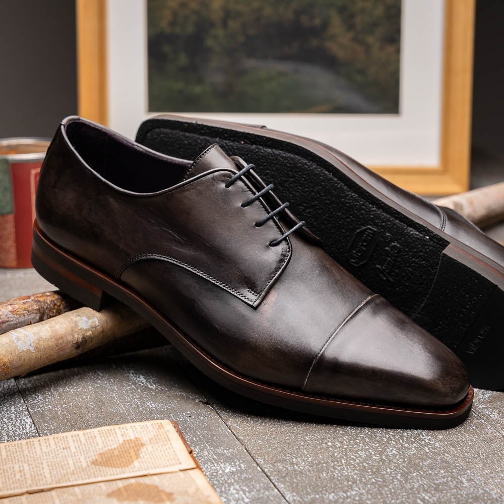 25 - 550 - Gry Enzo Italian Calfskin Cap Toe Burnished Black Shop by Zelli Italia – Don't Panic Shoes
