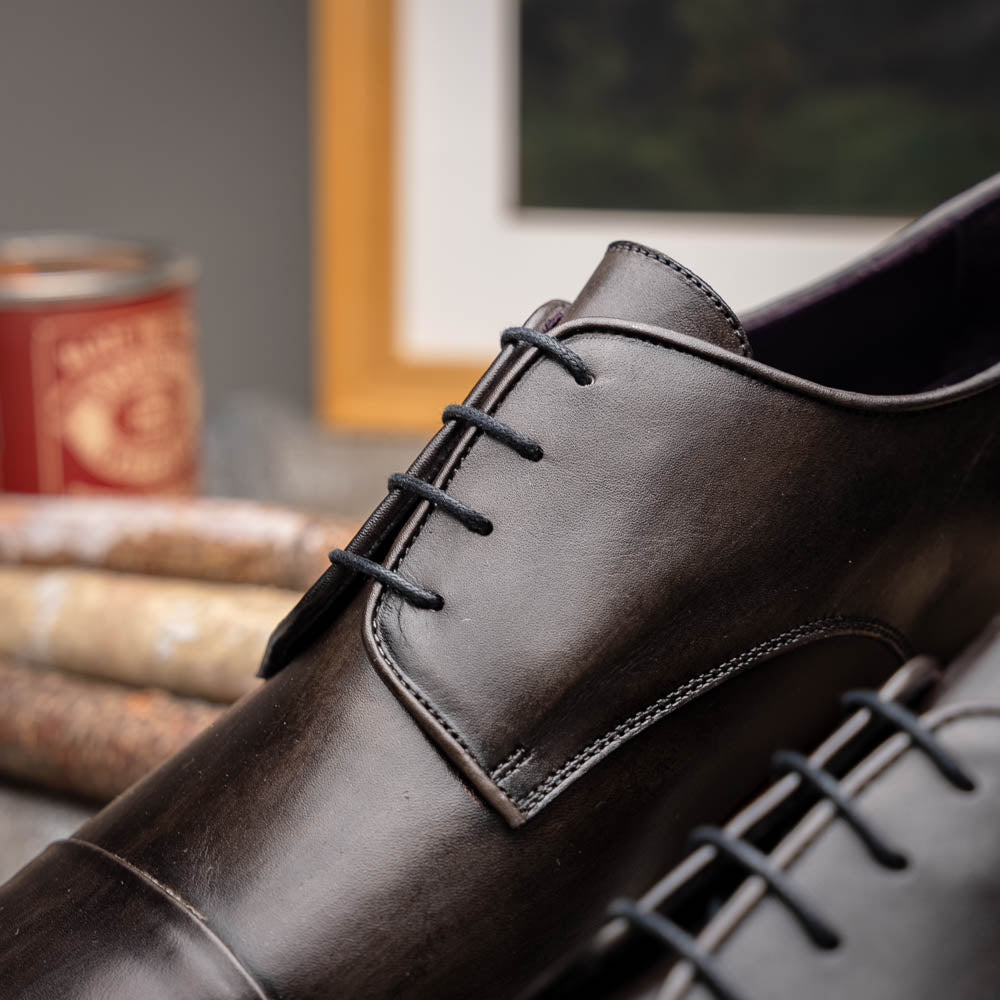 25 - 550 - Gry Enzo Italian Calfskin Cap Toe Burnished Black Shop by Zelli Italia – Don't Panic Shoes