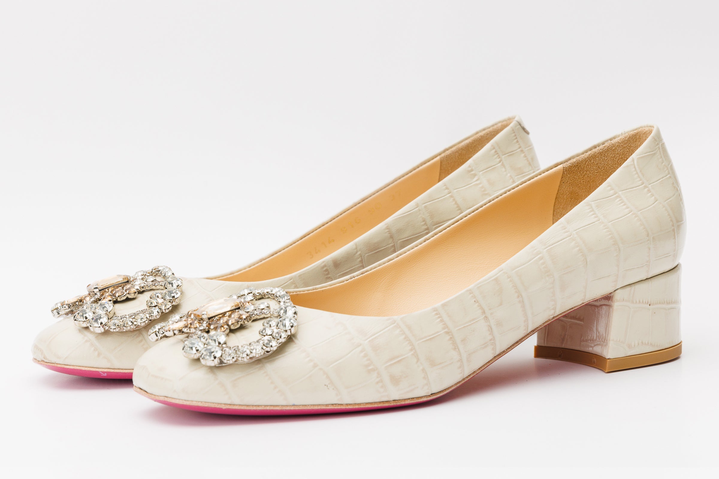 The Foggia Beige Leather Block Heel Pump Women Shoe