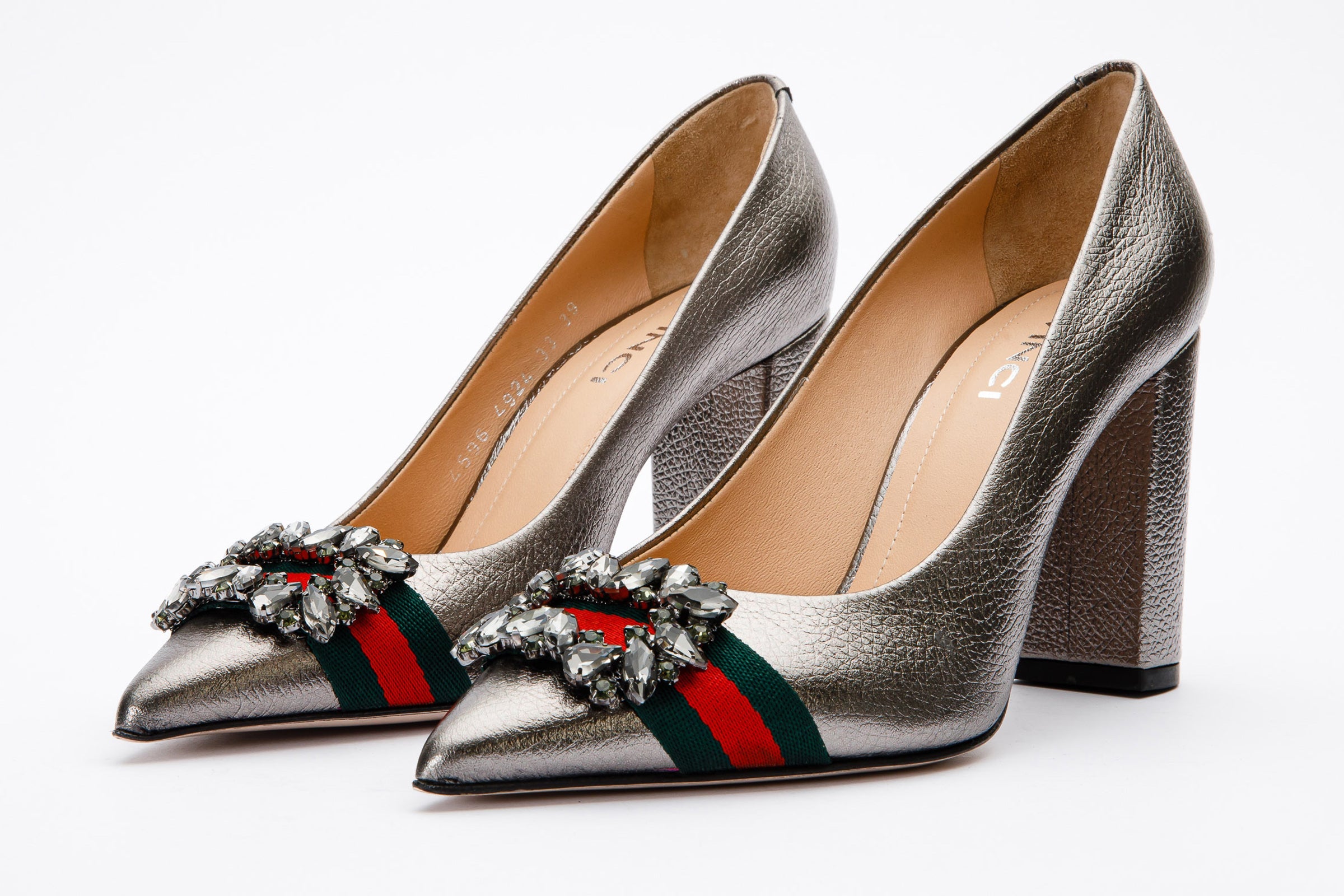 The Afega Silver Leather Block Heel Pump Women Shoe