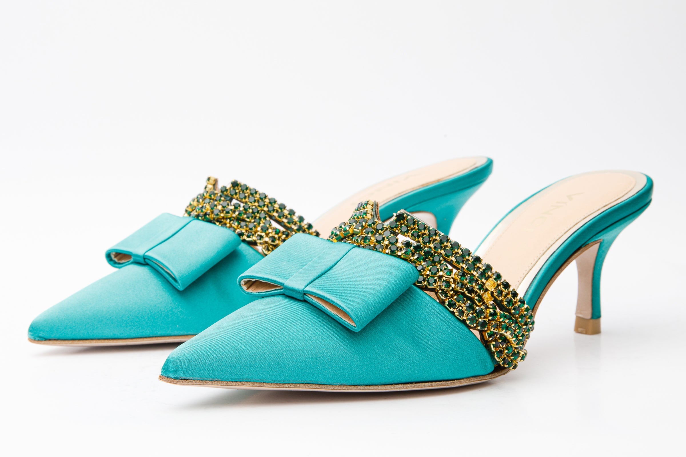 The Volga Green Leather Kitten Heel Pointy Toe Women Sandal Final Sale!