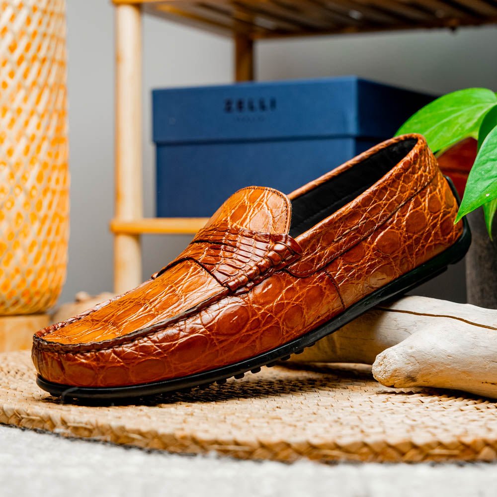 31 - 103 - Cgm Monza Crocodile Driver, Cognac Shop by Zelli Italia – Don't Panic Shoes