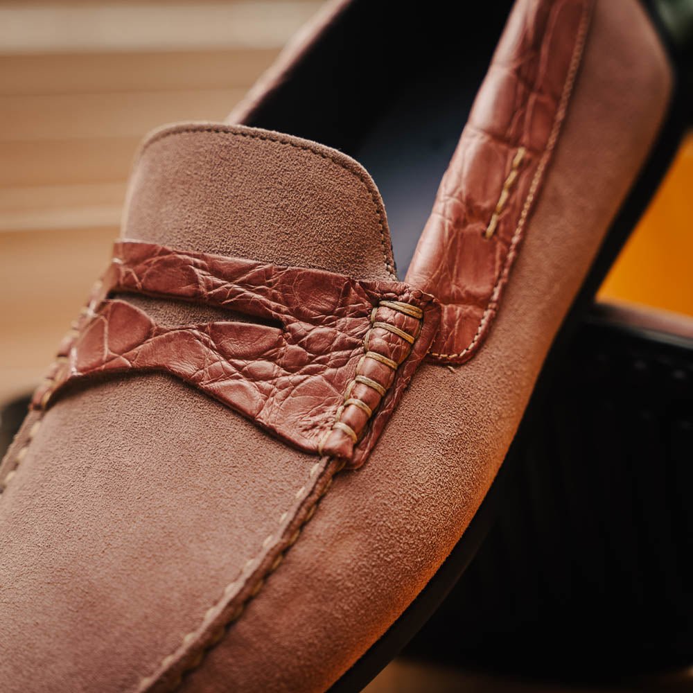 31 - 160 - Cdy Monza Sueded Calfskin With Crocodile Driver Candy Sale by Zelli Italia – Don't Panic Shoes