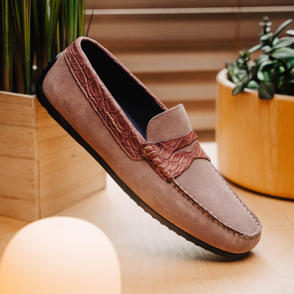 31 - 160 - Cdy Monza Sueded Calfskin With Crocodile Driver Candy Sale by Zelli Italia – Don't Panic Shoes