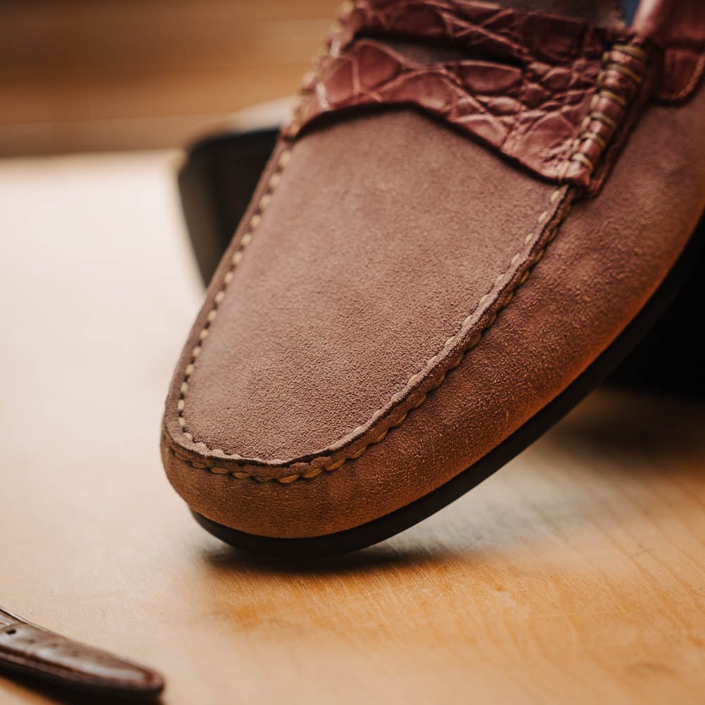 31 - 160 - Cdy Monza Sueded Calfskin With Crocodile Driver Candy Sale by Zelli Italia – Don't Panic Shoes