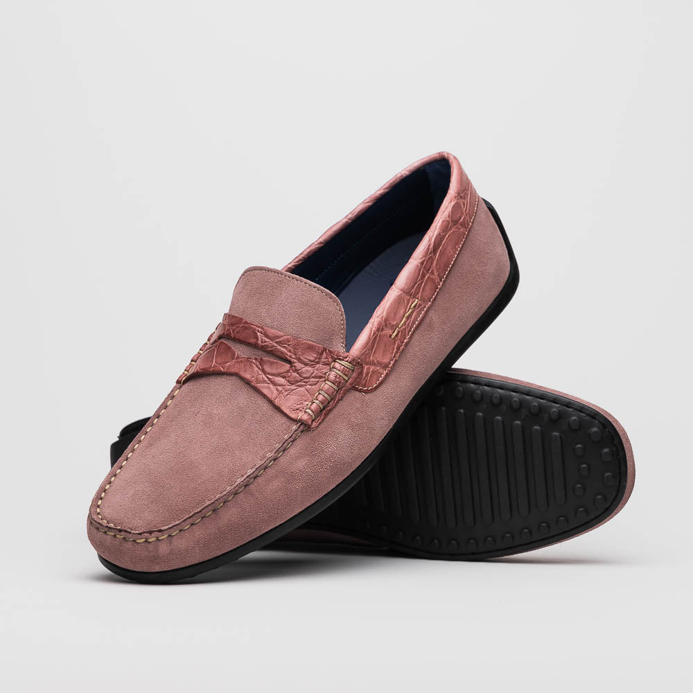 31 - 160 - Cdy Monza Sueded Calfskin With Crocodile Driver Candy Sale by Zelli Italia – Don't Panic Shoes