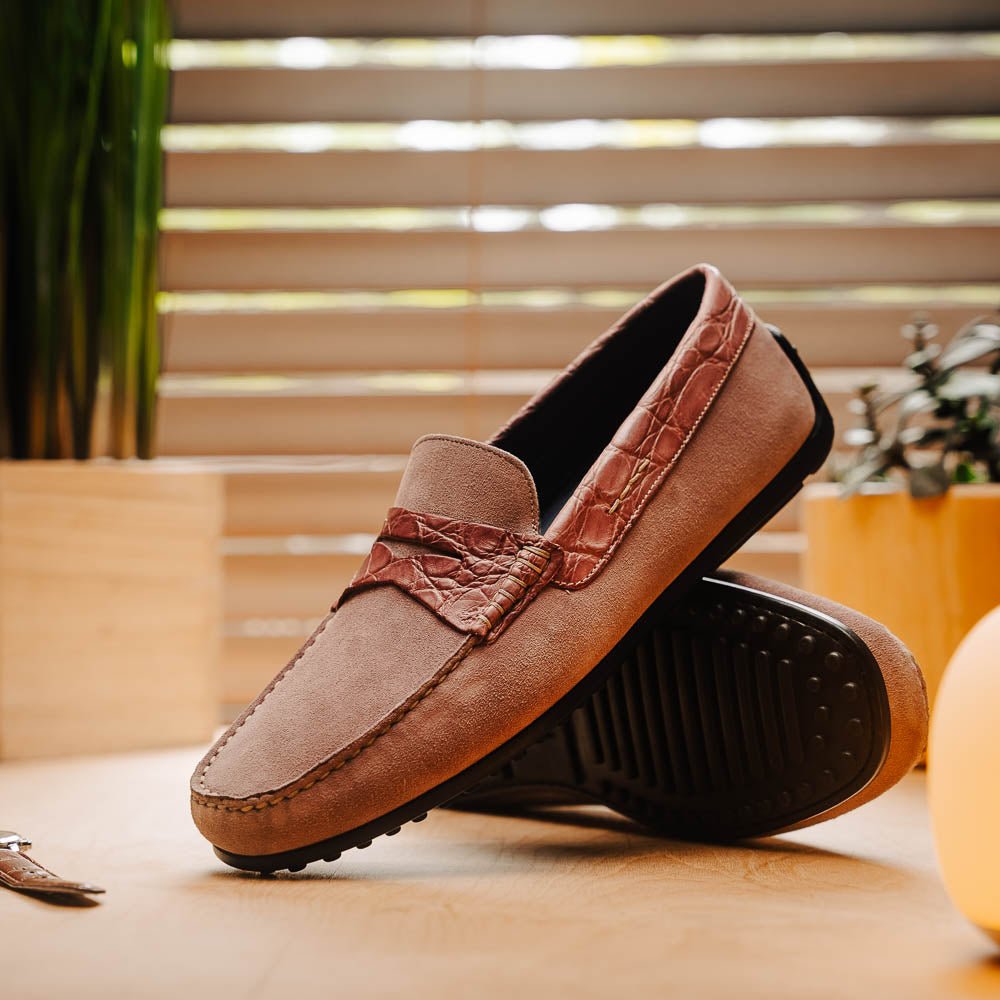 31 - 160 - Cdy Monza Sueded Calfskin With Crocodile Driver Candy Sale by Zelli Italia – Don't Panic Shoes
