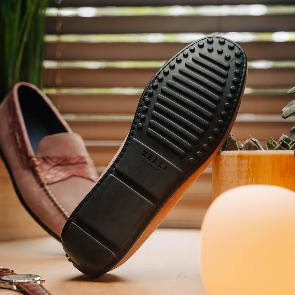 31 - 160 - Cdy Monza Sueded Calfskin With Crocodile Driver Candy Sale by Zelli Italia – Don't Panic Shoes