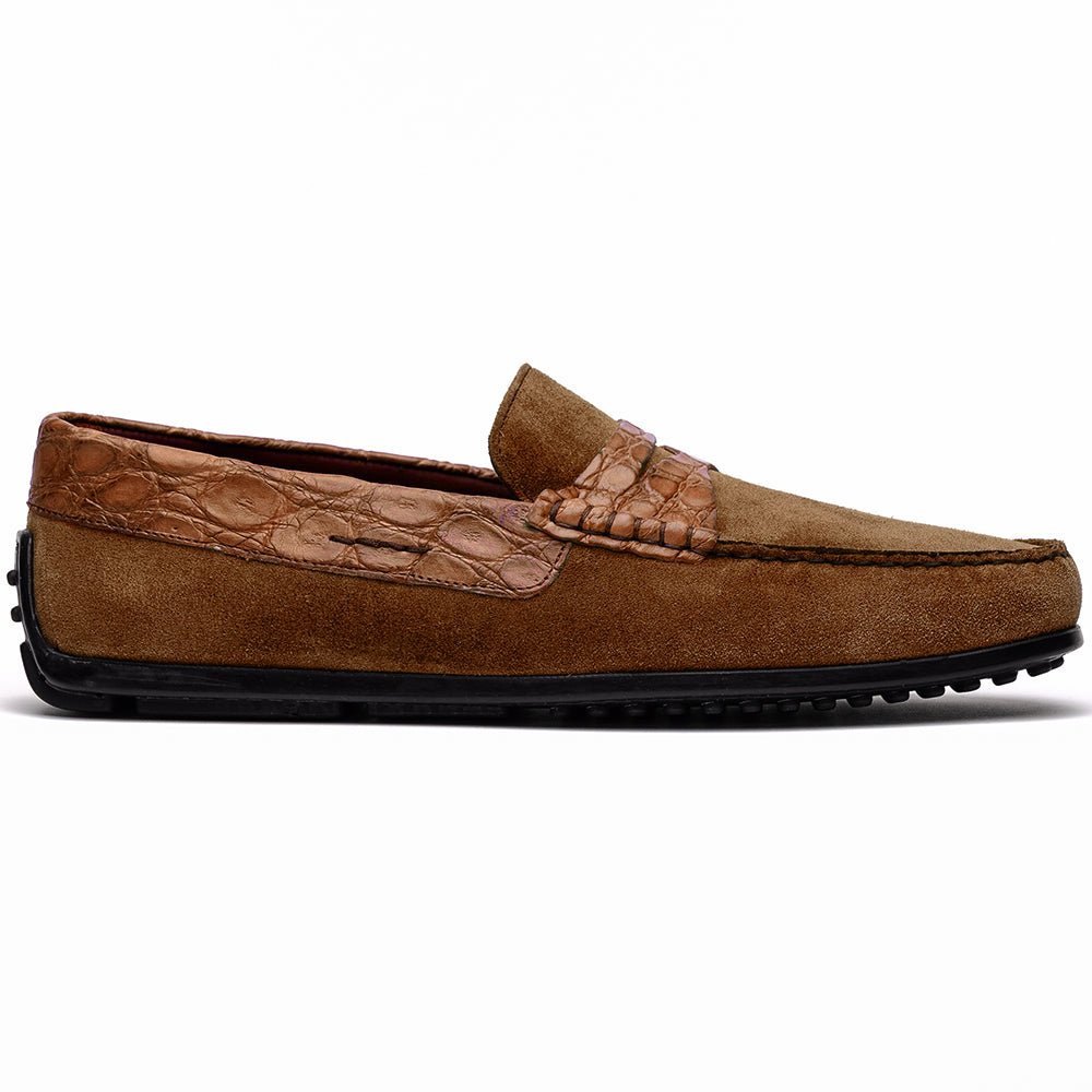31 - 160 - Cgn Monza Sueded Calfskin With Crocodile Driver, Cognac Shop by Zelli Italia – Don't Panic Shoes