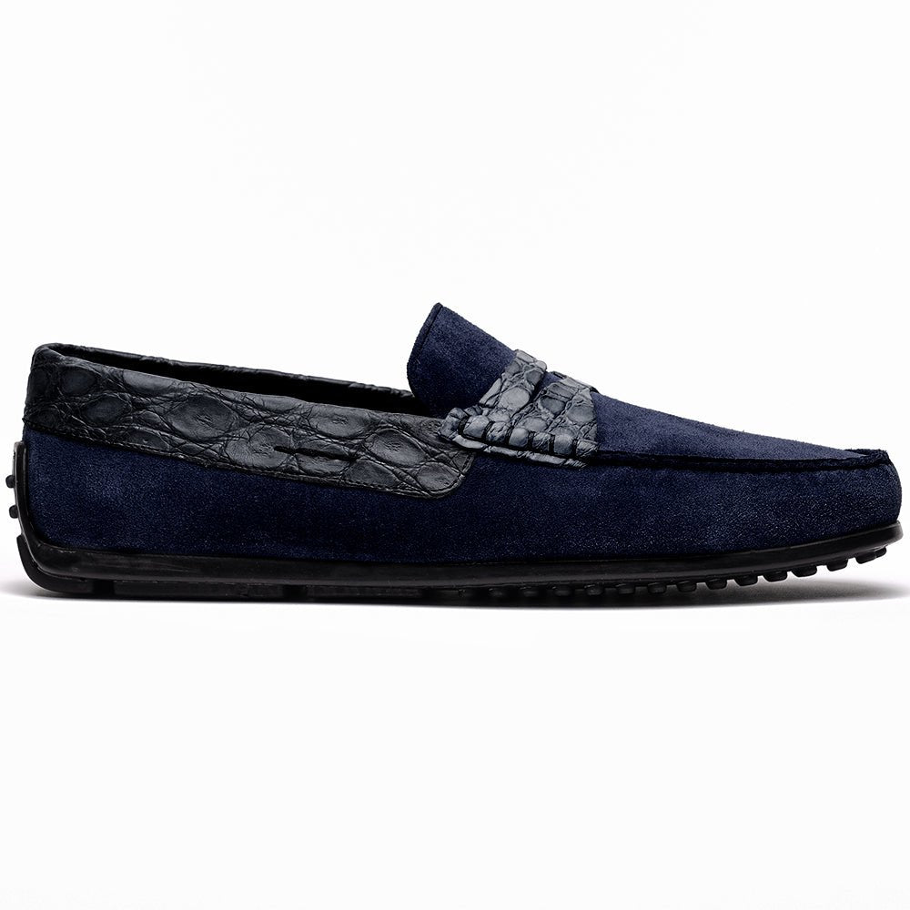 31 - 160 - Nvy Monza Sueded Calfskin With Crocodile Driver, Navy Shop by Zelli Italia – Don't Panic Shoes