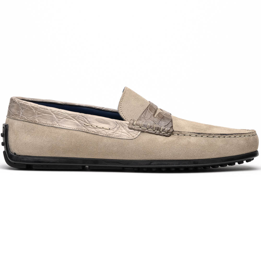 31 - 160 - Snd Monza Sueded Calfskin With Crocodile Driver Sand Shop by Zelli Italia – Don't Panic Shoes