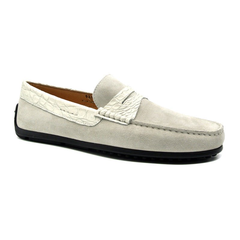31 - 160 - Wht Monza Sueded Calfskin With Crocodile Driver, White Sale by Zelli Italia – Don't Panic Shoes