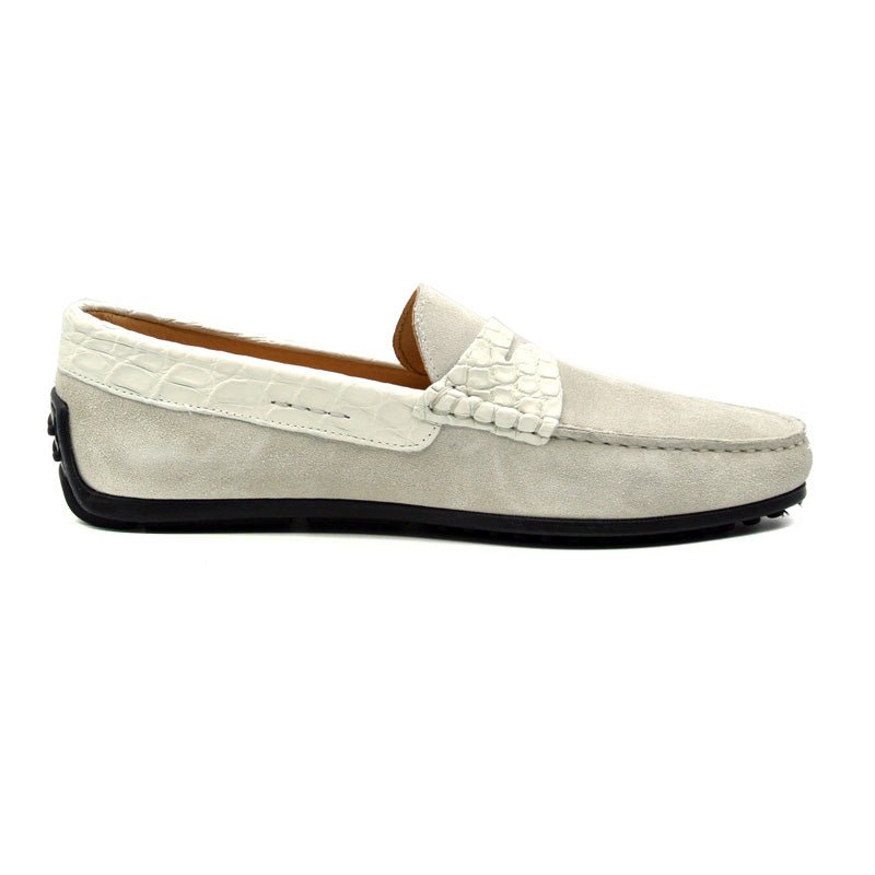 31 - 160 - Wht Monza Sueded Calfskin With Crocodile Driver, White Sale by Zelli Italia – Don't Panic Shoes