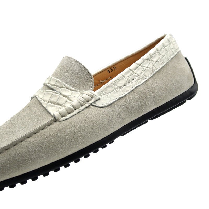 31 - 160 - Wht Monza Sueded Calfskin With Crocodile Driver, White Sale by Zelli Italia – Don't Panic Shoes