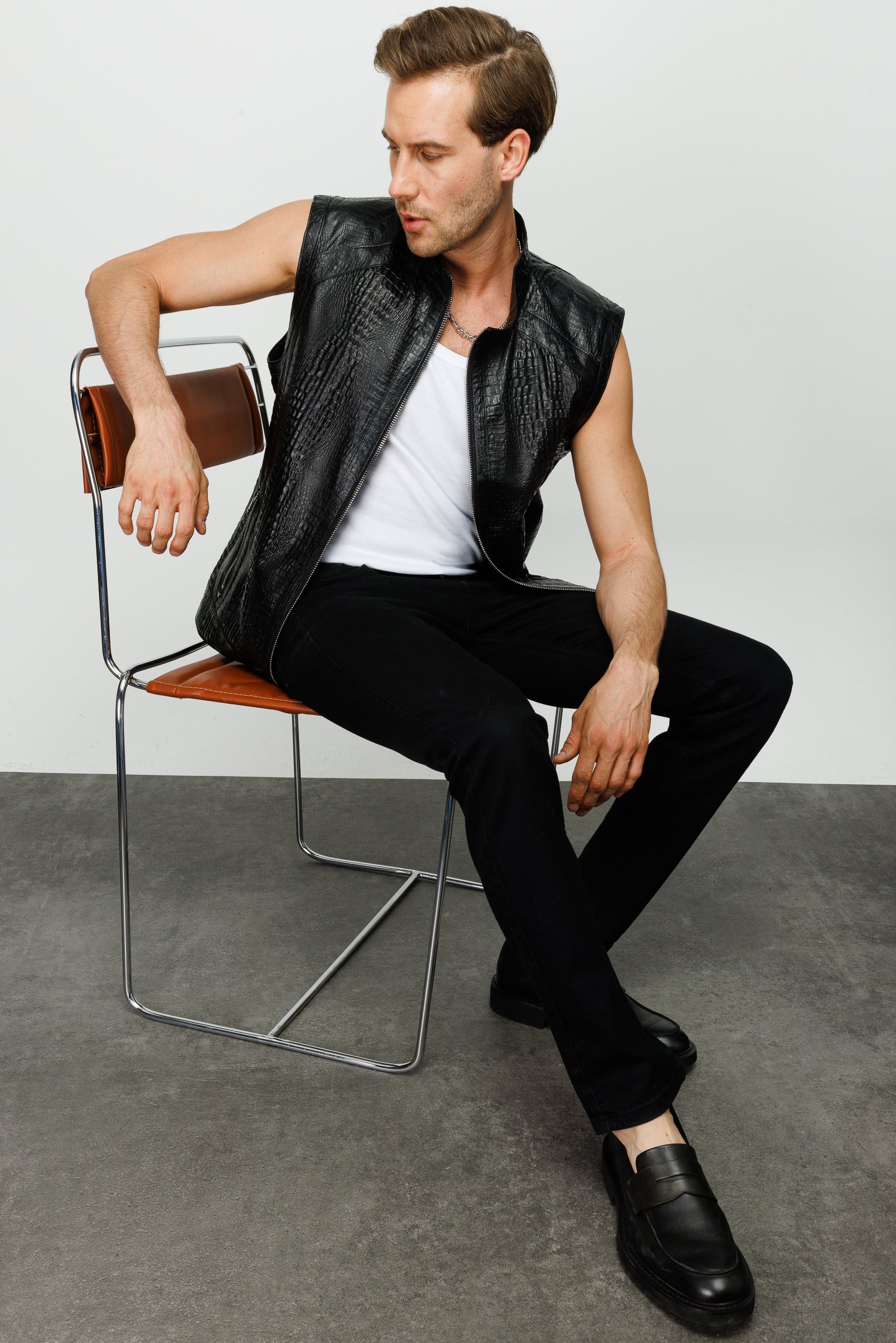 The Veyo Black Leathern Vest Men Jacket