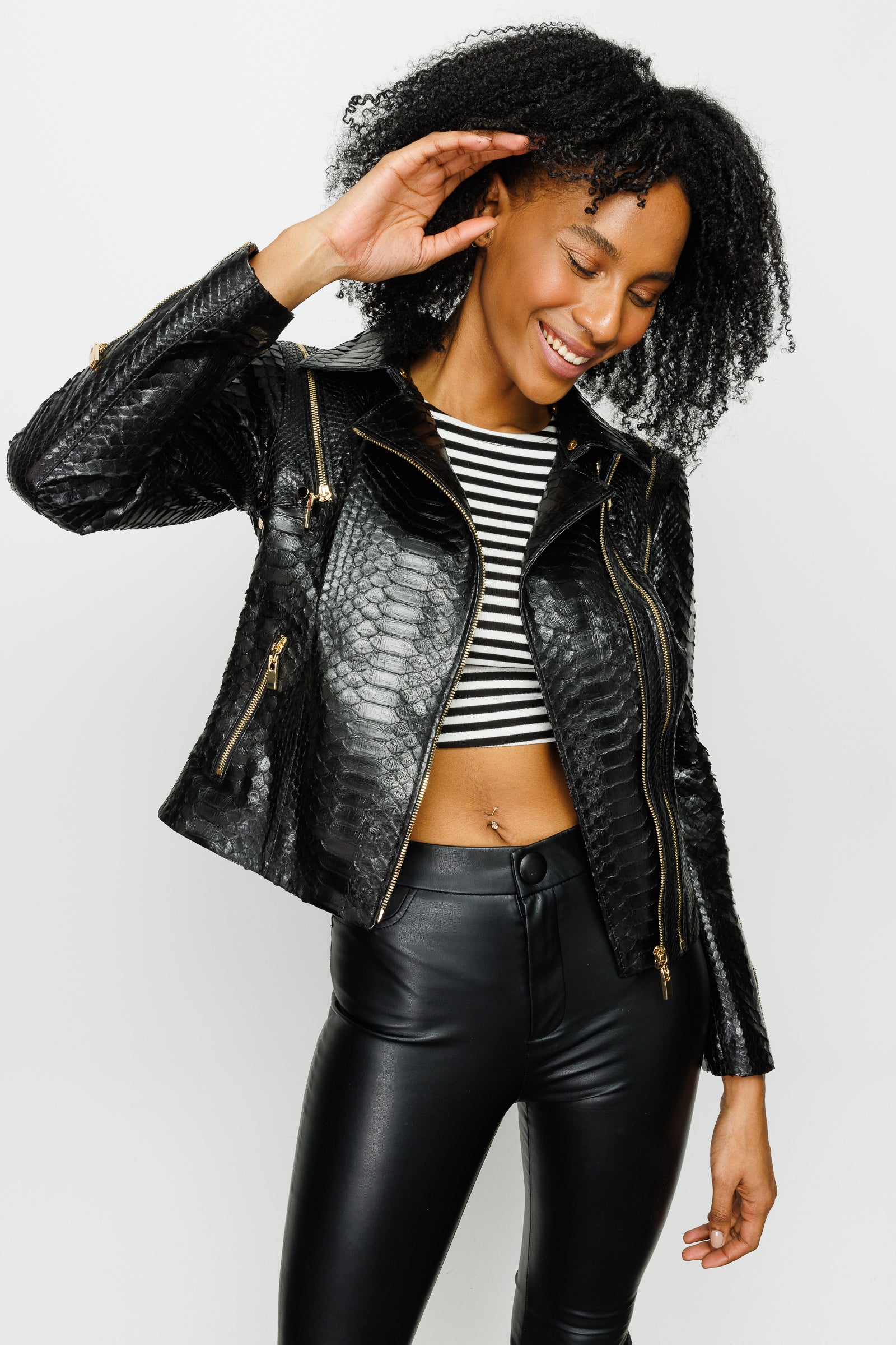 The Queen Pythn Skin Black Leather Women Jacket