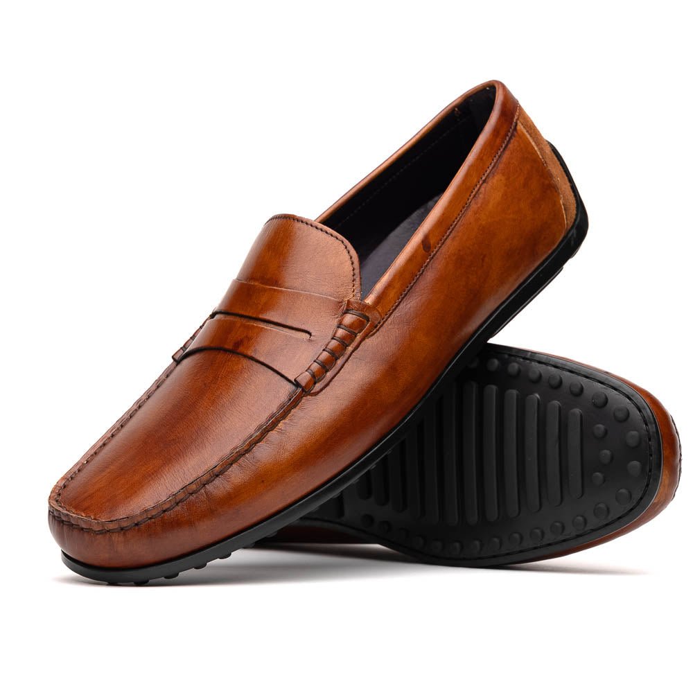 35 - 115 - Cgn Monza Hand Burnished Italian Calfskin Driving Loafers Cognac Shop by Zelli Italia – Don't Panic Shoes