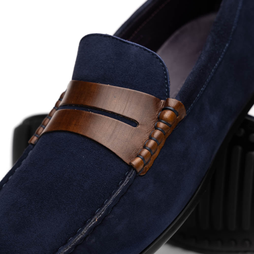 36 - 300 - Nvy Monza Sueded Italian Calfskin Driver Navy / Chestnut by Zelli Italia – Don't Panic Shoes